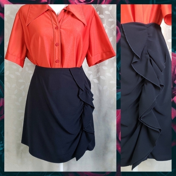 Miu Miu Ruffle Ruched Side Mini Skirt Navy Blue 44